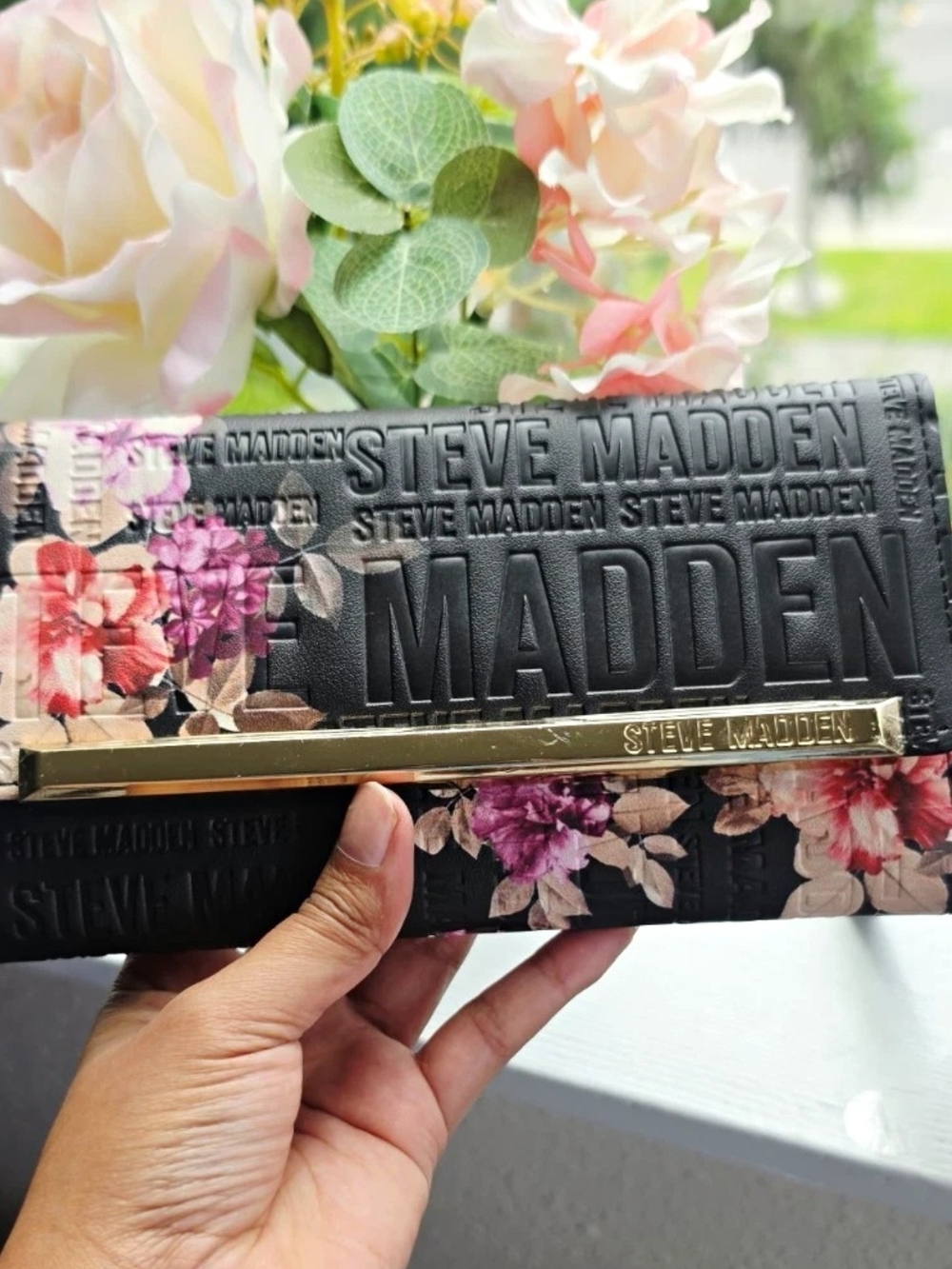 Steve Madden Black Floral Embossed Wallet
